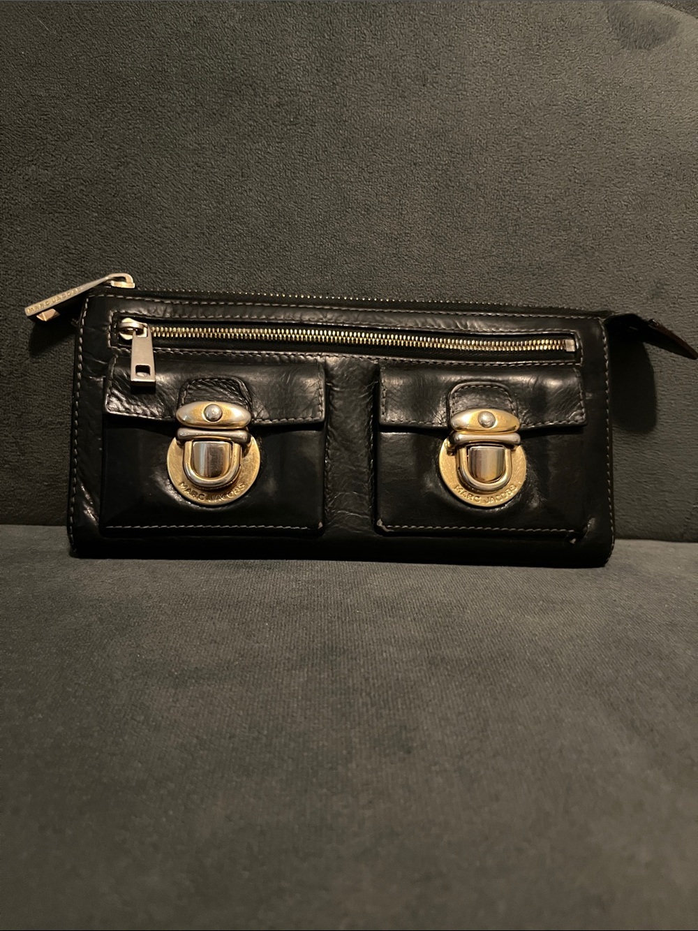 Marc Jacobs Black Leather Wallet with Gold Hardware